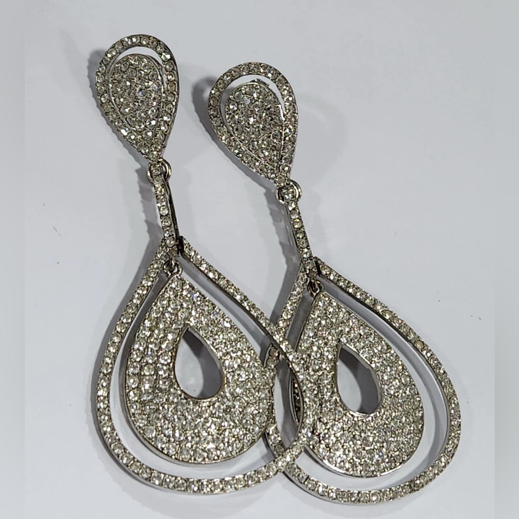 Iman Global Chic Vintage Silvertone Teardrop Crystal Statement Earrings